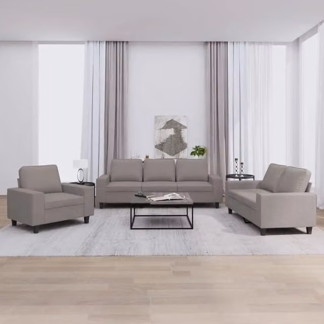 Set di divani moderno vidaXL in tessuto beige e grigio composto da un divano a 3 posti e un divano a 2 posti con cuscini inclusi