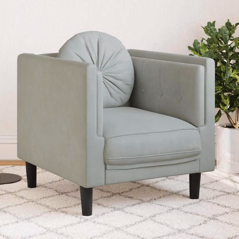 vidaXL Poltrona Lounge Moderna in Velluto Grigio con Cuscino e Braccioli