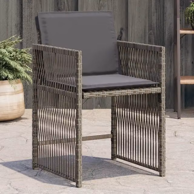 Set di 4 sedie da giardino vidaXL in polyrattan grigio con cuscini e braccioli