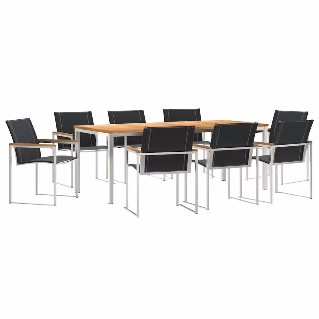 Set da pranzo per giardino e terrazzo vidaXL in legno di acacia marrone con struttura in acciaio inossidabile, 9 pezzi – 2