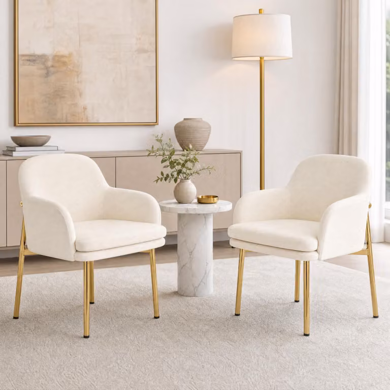 Set di 2 sedie da pranzo Flieks con braccioli, regolabili in altezza, imbottite, ideali per sala da pranzo, cucina. Dimensioni: 61x59x78,5 cm. Colore: bianco