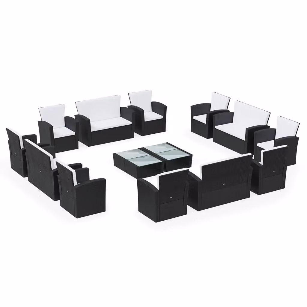 Set di divani da giardino vidaXL 16 pezzi con cuscini in polyrattan nero e struttura in metallo per esterno – 2