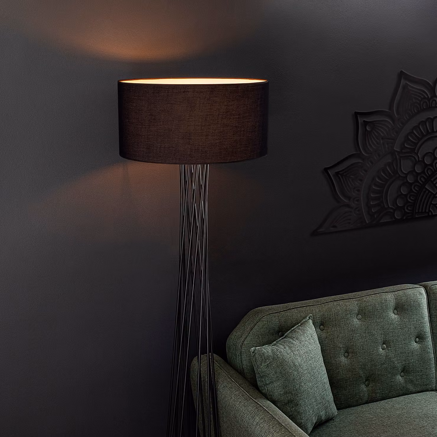 Opviq, lampada da terra di alta qualità, nera, 50 x 175 x 50 cm | Struttura in metallo, attacco E27, max. 40 W, IP 20, cavo da 200 cm, stile industriale moderno, design elegante per ogni casa.