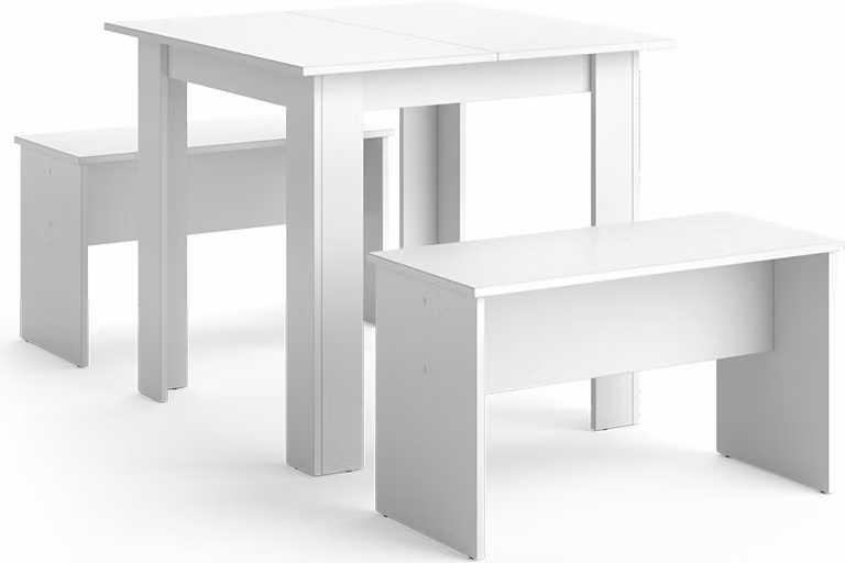 Set di tavoli da pranzo Vicco Sentio Bianco 80 x 80 cm con 2 panche, Model 37271
