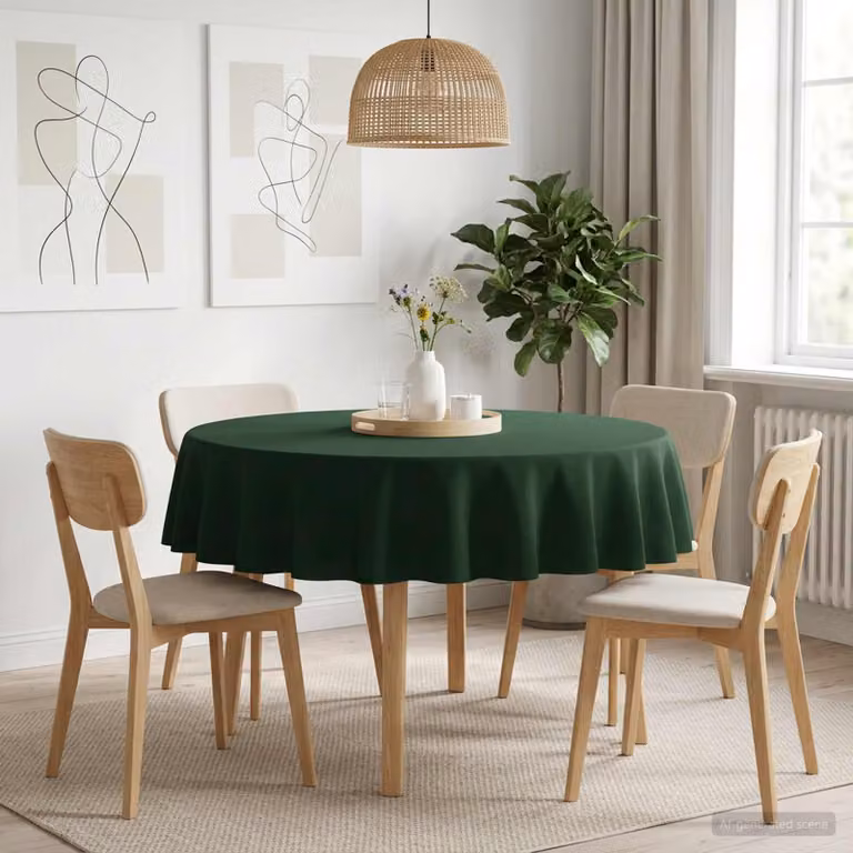 Set di 5 tovaglie rotonde vidaXL in poliestere verde scuro, idrorepellenti e lavabili in lavatrice, Ø 160 cm