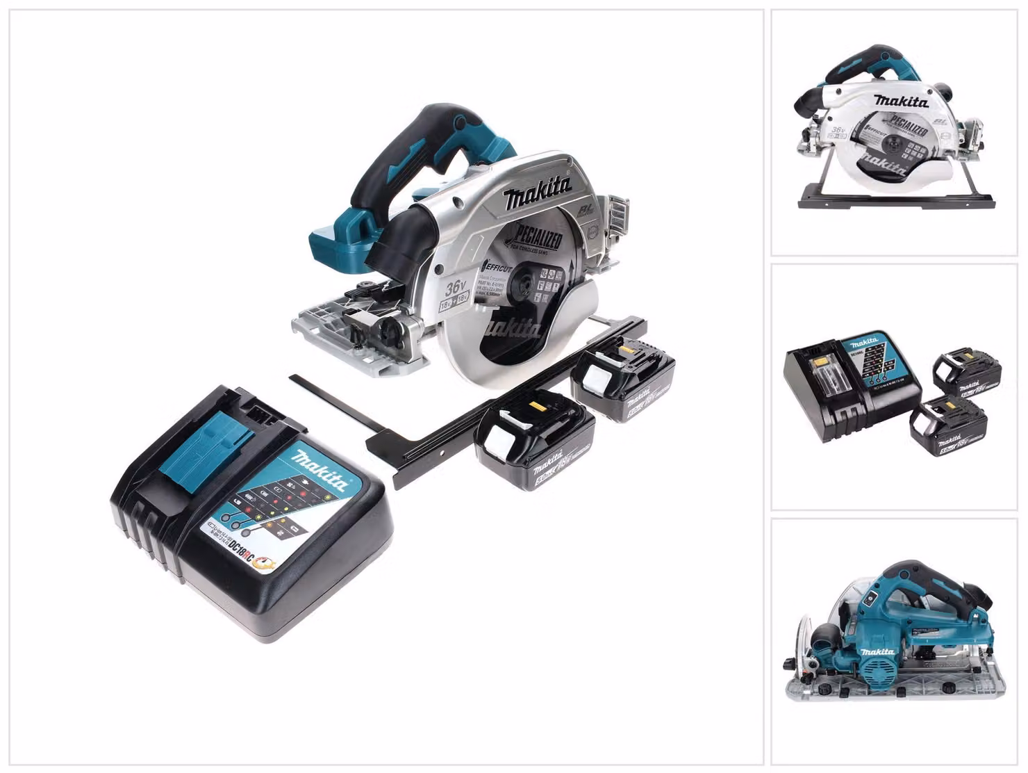 Sega circolare a batteria Makita DHS 900 RT2 36 V (2x 18 V) 235 mm Brushless + 2 batterie da 5,0 Ah + caricabatterie