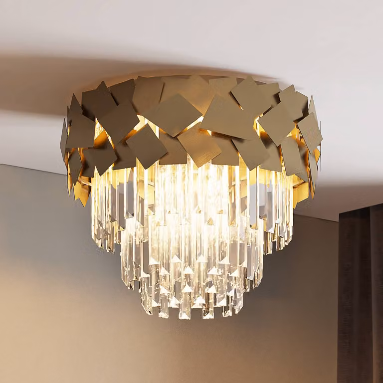 Plafoniera in cristallo Miraia Lucande, dimmerabile, Ottone / Oro, Soggiorno / Sala da pranzo, Acciaio Inox, Design, Plafoniera