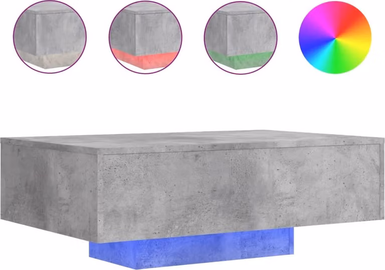 Tavolino da Soggiorno con Luci LED Grigio Cemento 85x55x31 cm