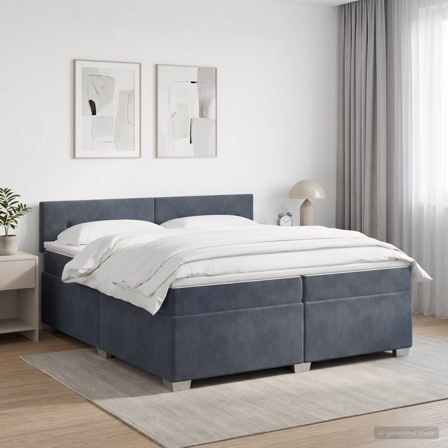 Letto box spring con materasso ibrido vidaXL in tessuto Grigio Scuro L/P/H: 200 x 200 x 88 cm