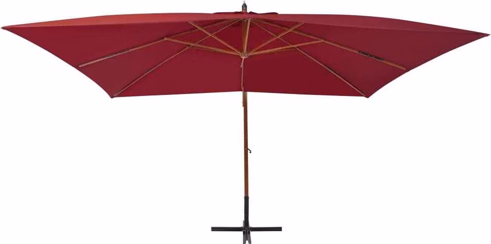 Ombrellone a Sbalzo con Palo in Legno 400x300 cm Rosso Bordeaux