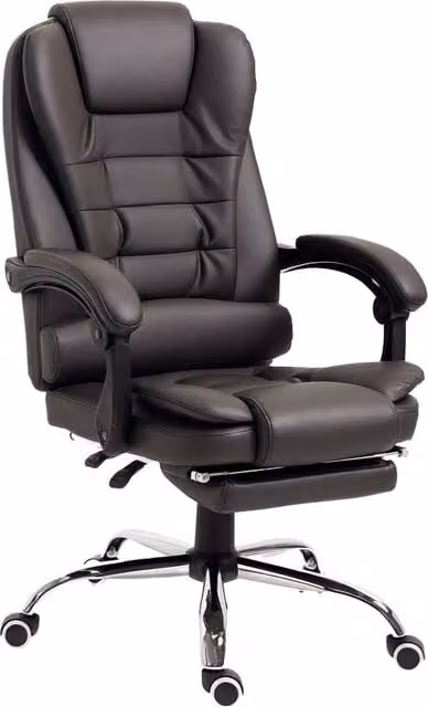 Poltrona da Ufficio Presidenziale Reclinabile Ergonomica in Finta Pelle con Poggiapiedi, 64.5x69x109-117 cm, Caffè