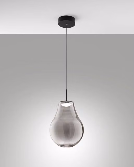 Lampada a sospensione Noa LED 14W 1510lm CCT 2700K-3000K-4000K, dimmerabile a step, struttura in metallo e vetro borosilicato, colore Fumé