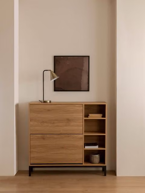 Scarpiera moderna Kolb Kenay Home in legno e metallo, colore marrone e nero con ante push-to-open