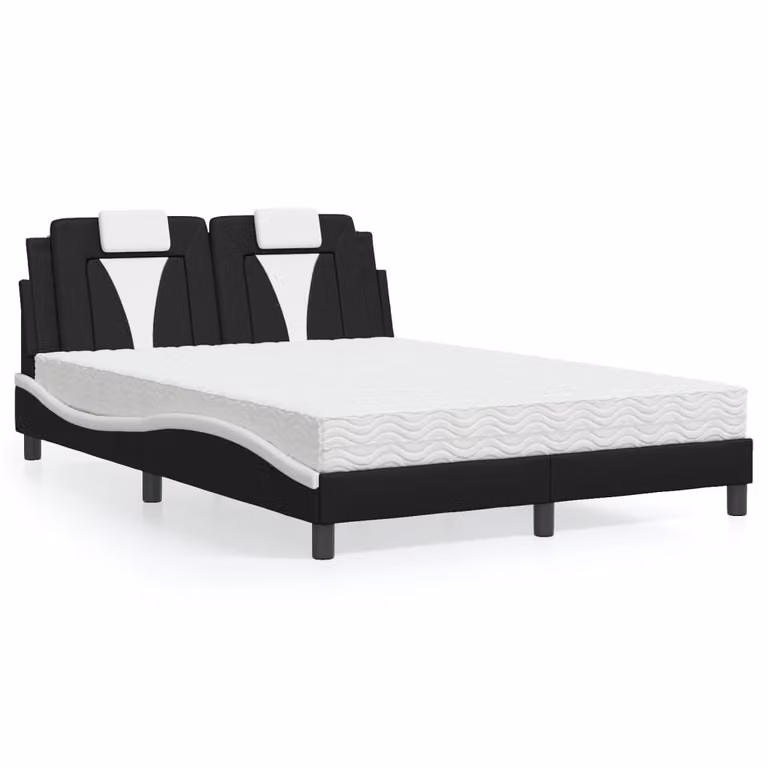 Letto Viana vidaXL con Materasso in Similpelle Nero e Bianco L/P/H: 218 x 120 x 74,5 cm