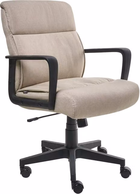 Sedia da ufficio Beliani in tessuto beige con ruote e braccioli, moderna e girevole a 360 gradi, L: 61 cm, P: 69 cm, H: 120 cm