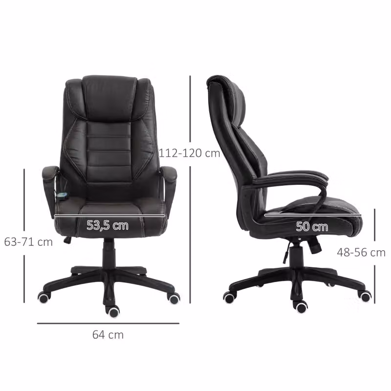 Sedia da ufficio executive REDOM con funzione massaggio in pelle rigenerata marrone, L: 64 cm, P: 74 cm, H: 112-120 cm – 2