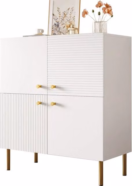 Credenza moderna bianca in MDF con maniglie in lega di zinco e gambe in acciaio ¨C Elegante mobile contenitore per soggiorno, camera da letto e