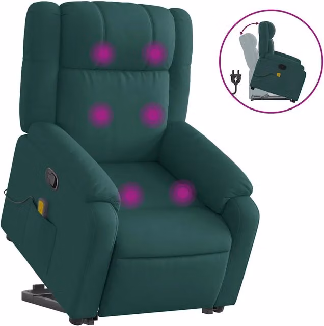 Poltrona Alzapersona Massaggiante | Sedia Relax Verde Scuro in Tessuto