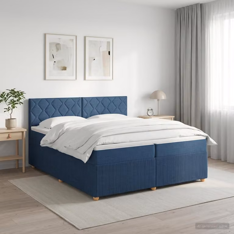 Maison Exclusive - Letto boxspring con materasso e testiera blu 200 x 200 cm in tessuto