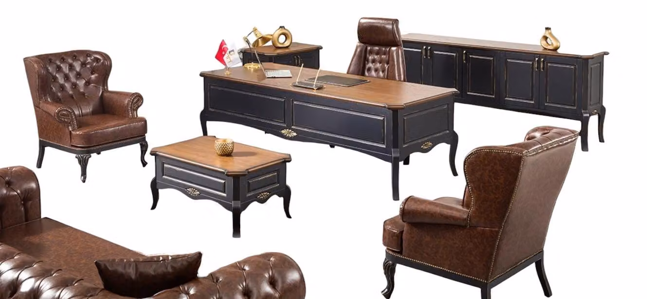 Sofa Set Büroeinrichtung Komplett Schreibtisch Sessel Arbeitszimmer 8tlg