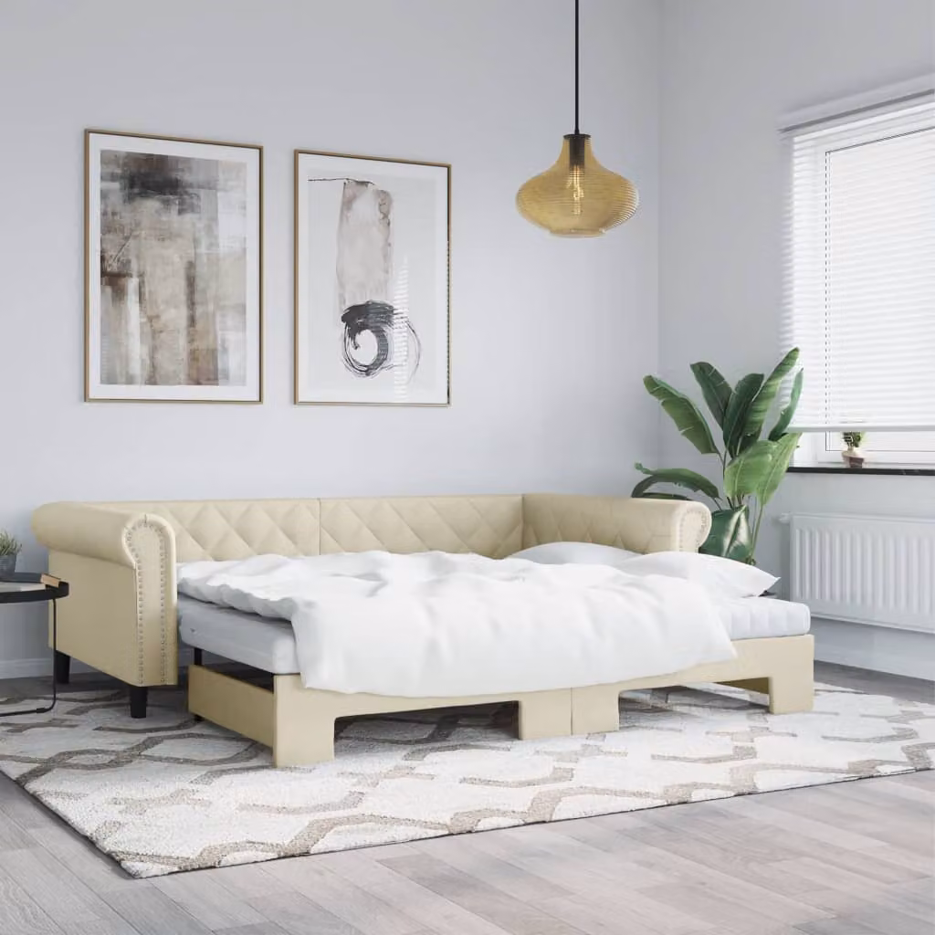 vidaXL Divano Letto con Letto Estraibile in Similpelle Beige 90x200 cm
