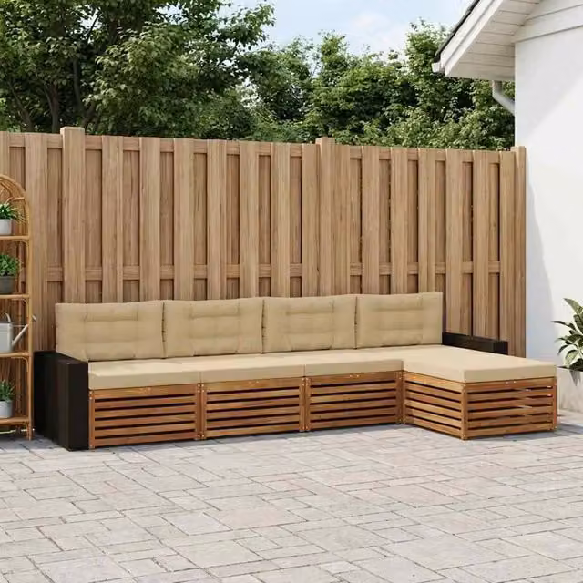 Set di divani da esterno 5 pz Naturale e Beige Poliestere 3383246