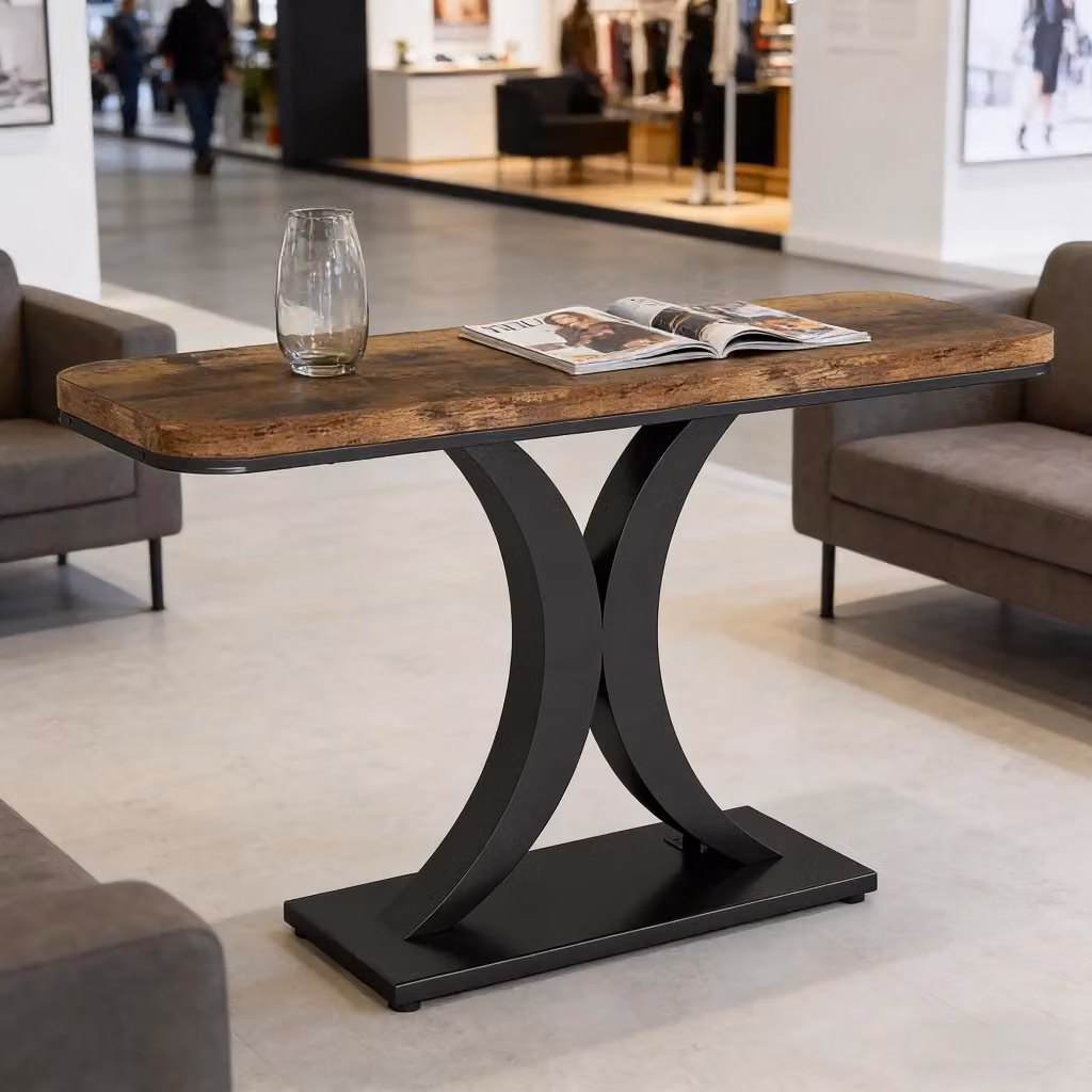 Tavolo Consolle REDOM in Stile Industriale con Legno e Metallo Nero e Marrone L: 100 cm, P: 29,5 cm – 2