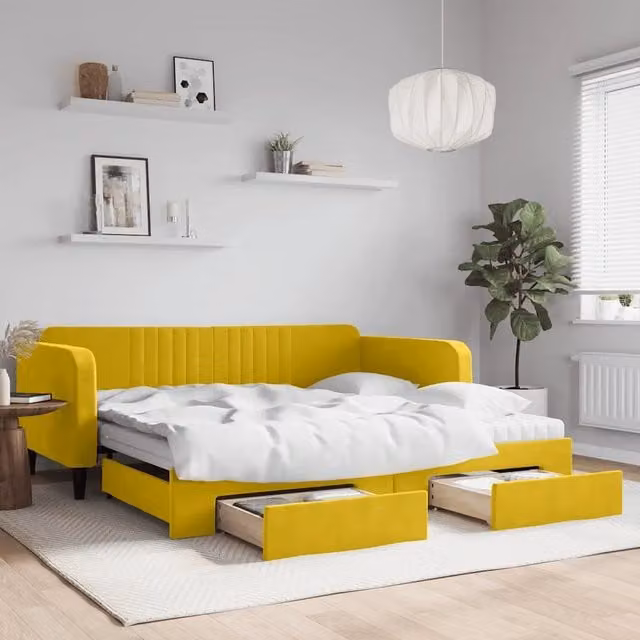 Divano Letto Estraibile con Cassetti vidaXL in Velluto Giallo L/P/H: 223 x 110 x 75 cm