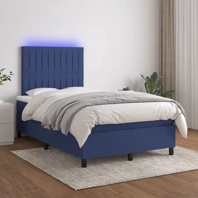 Letto Ibrido con Materasso vidaXL in Tessuto Blu e Bianco con Illuminazione LED e Porte USB L/P/H: 120 x 200 x 31 cm – 1