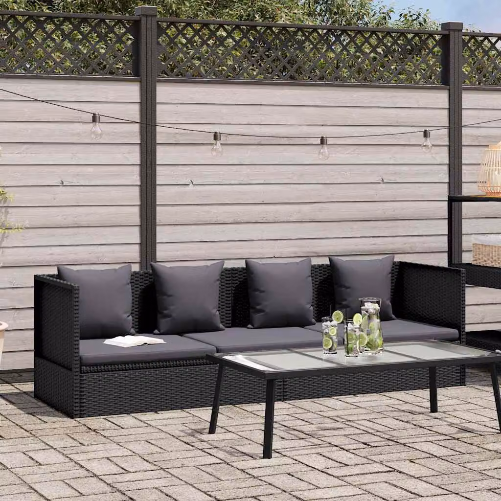vidaXL Lettino da Giardino Moderno in Polyrattan Nero con Cuscini Regolabili e Struttura in Acciaio Verniciato a Polvere