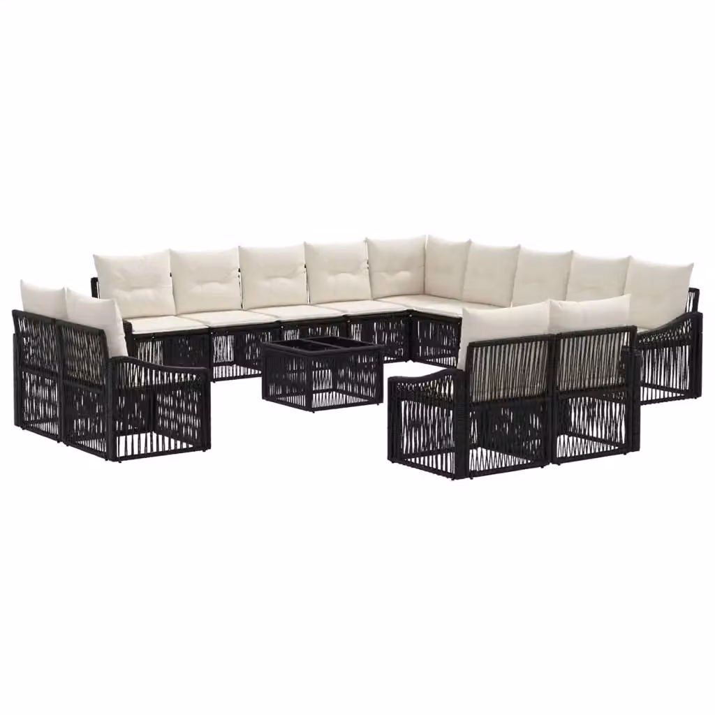 Set Divano da Giardino a Forma a U vidaXL con Tavolino da Caffè e Cuscini Beige e Nero in Polyrattan e Metallo – 2