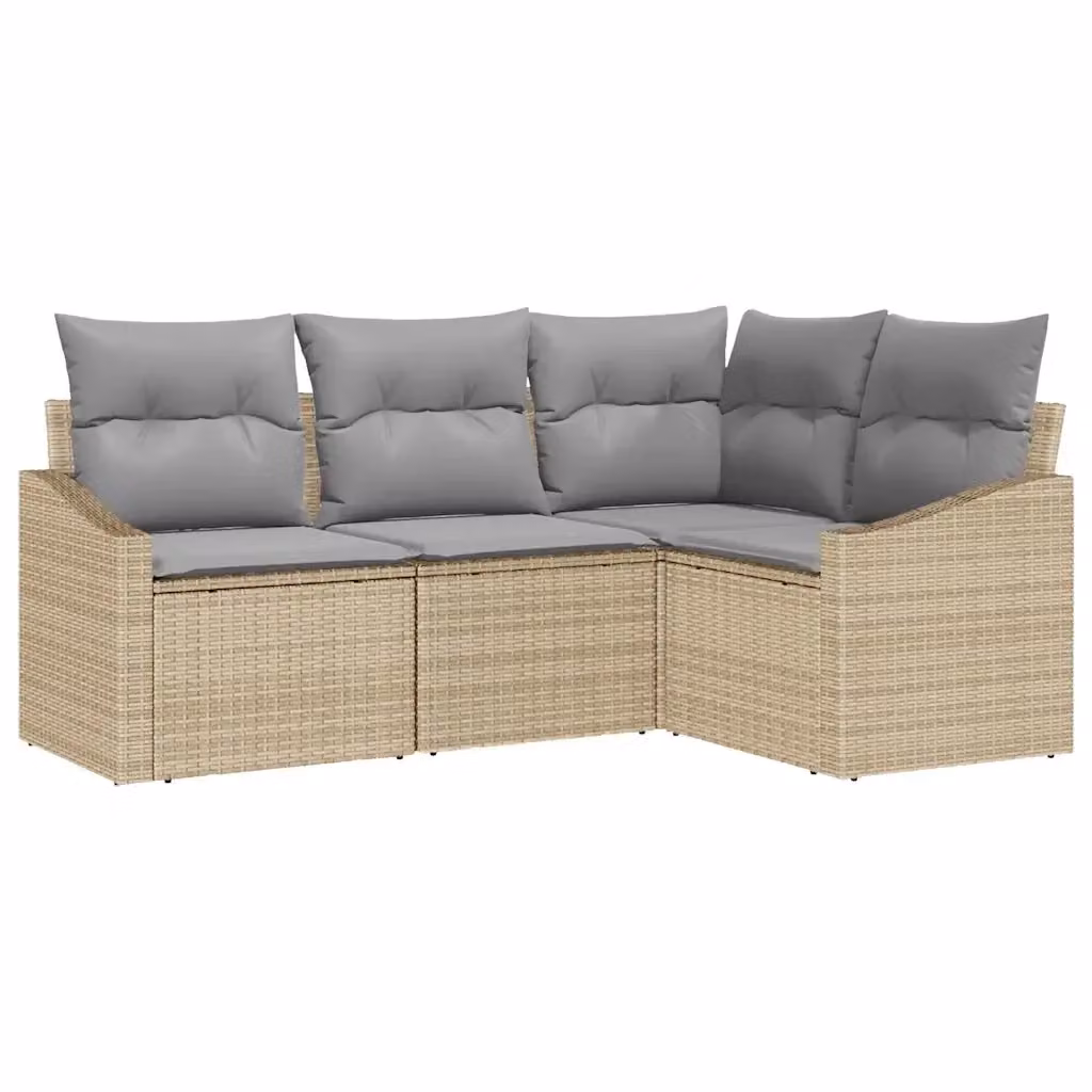 Set di divani da giardino vidaXL a forma di L in polyrattan beige con cuscini e tavolino da esterno – 2