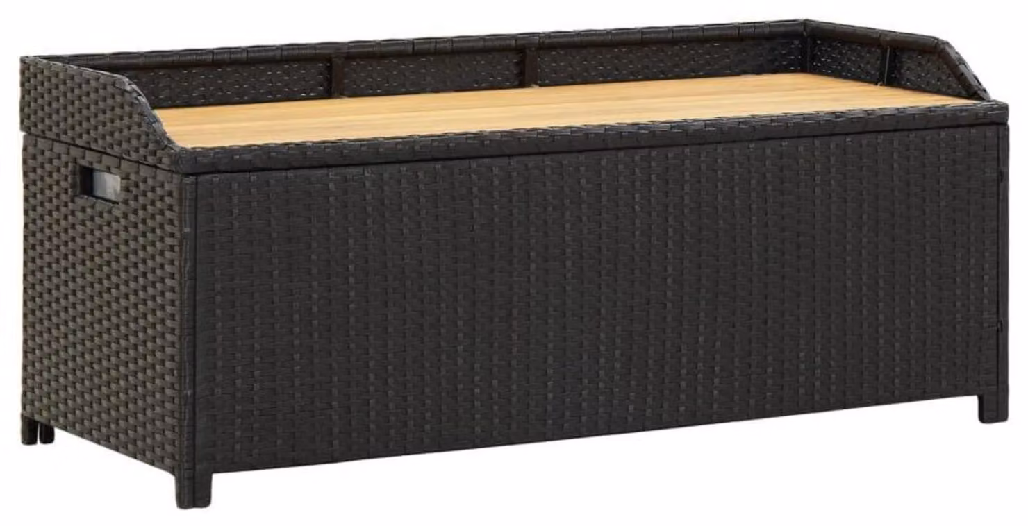 Panca da giardino con spazio contenitore, 120 cm, rattan sintetico, colore nero, dimensioni 120 x 50 x 50 cm