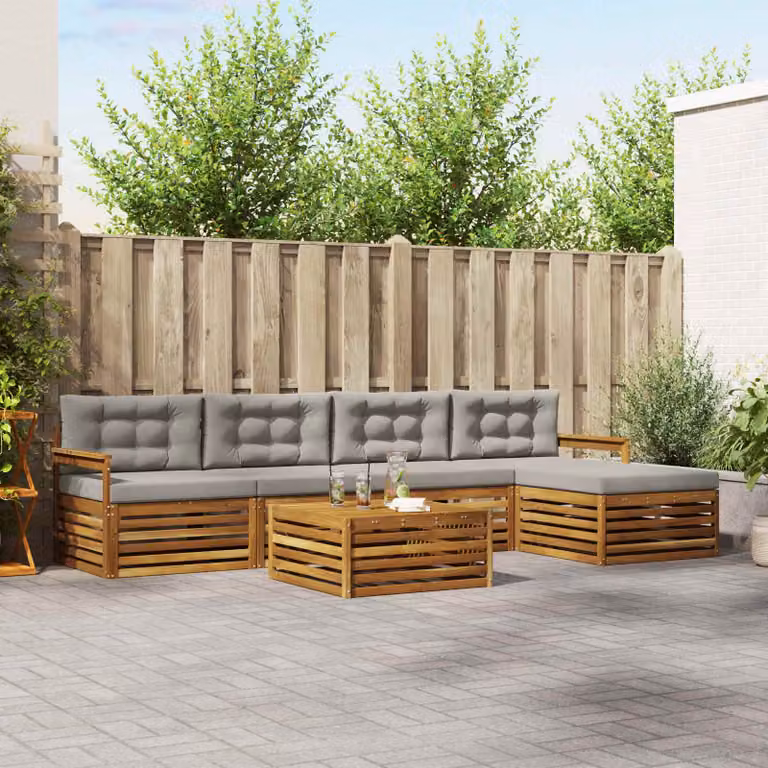 Set di divani da esterno vidaXL 6 pz in legno di acacia con cuscini Grigio e Marrone