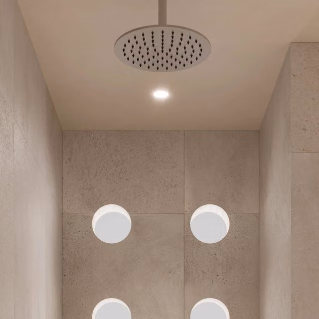 Soffione doccia rotondo SINED modello Levante in acciaio inox spazzolato, diametro: 25 cm – 1