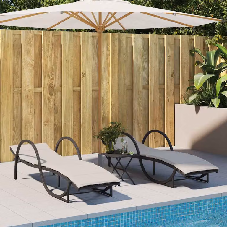 Set di 2 lettini prendisole vidaXL in polyrattan con cuscini neri e poggiatesta regolabile