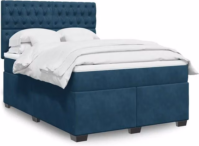 Letto Ibrido con Giroletto a Molle e Materasso vidaXL in Velluto Blu e Bianco L/P/H: 160 x 200 cm