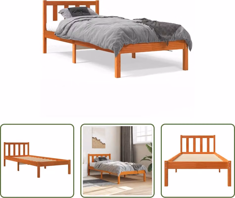The Living Store letto in legno massiccio cera marrone 100x200 cm pino