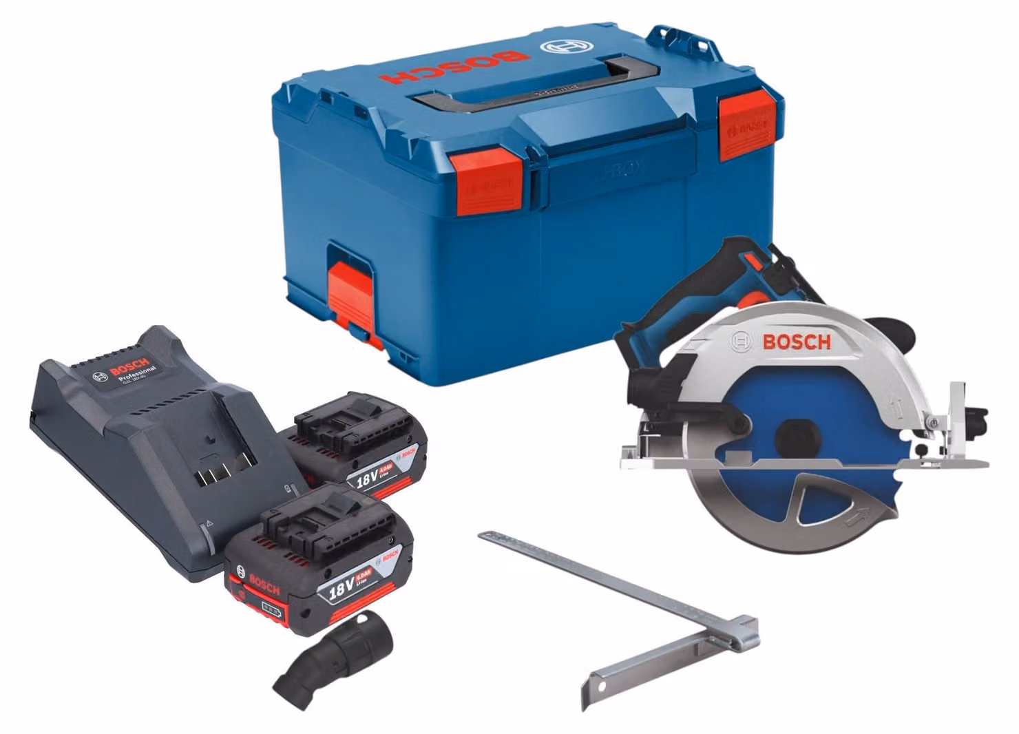 Sega circolare a batteria Bosch GKS 18V-68-2 18 V 190 mm Brushless + 2 batterie da 4,0 Ah + caricabatterie + L-Boxx