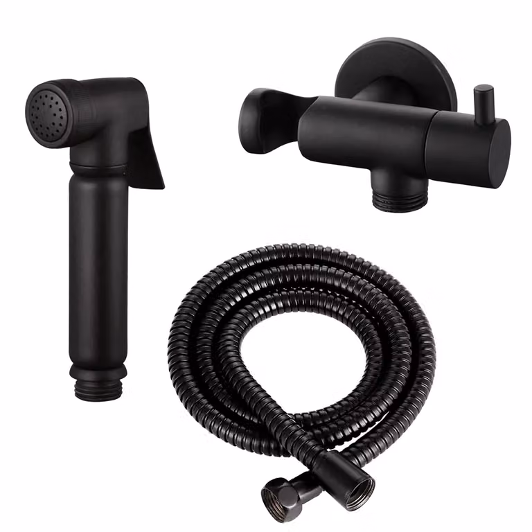 Set completo WC/bidet con doccetta e valvola di chiusura - Rotondo in nero opaco