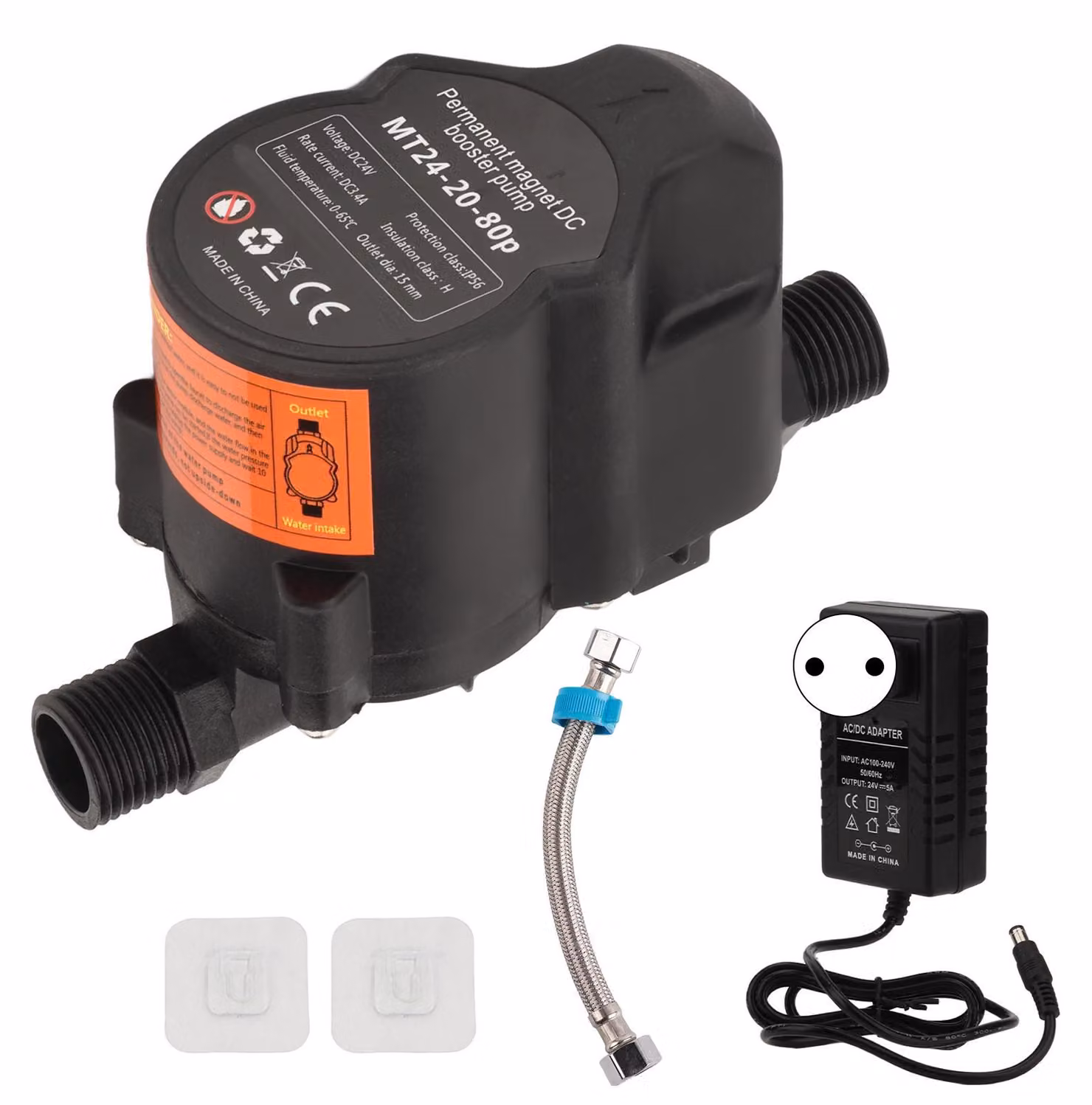 Pompa di aumento pressione acqua, completamente automatica, silenziosa, doccia piccola, pompa di ricircolo, DC 24 V, spina UE 100–240 V