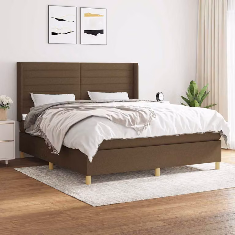 vidaXL Giroletto a Molle con Materasso Ibrido in Tessuto Marrone e Bianco L/P/H: 203 x 160 x 128 cm