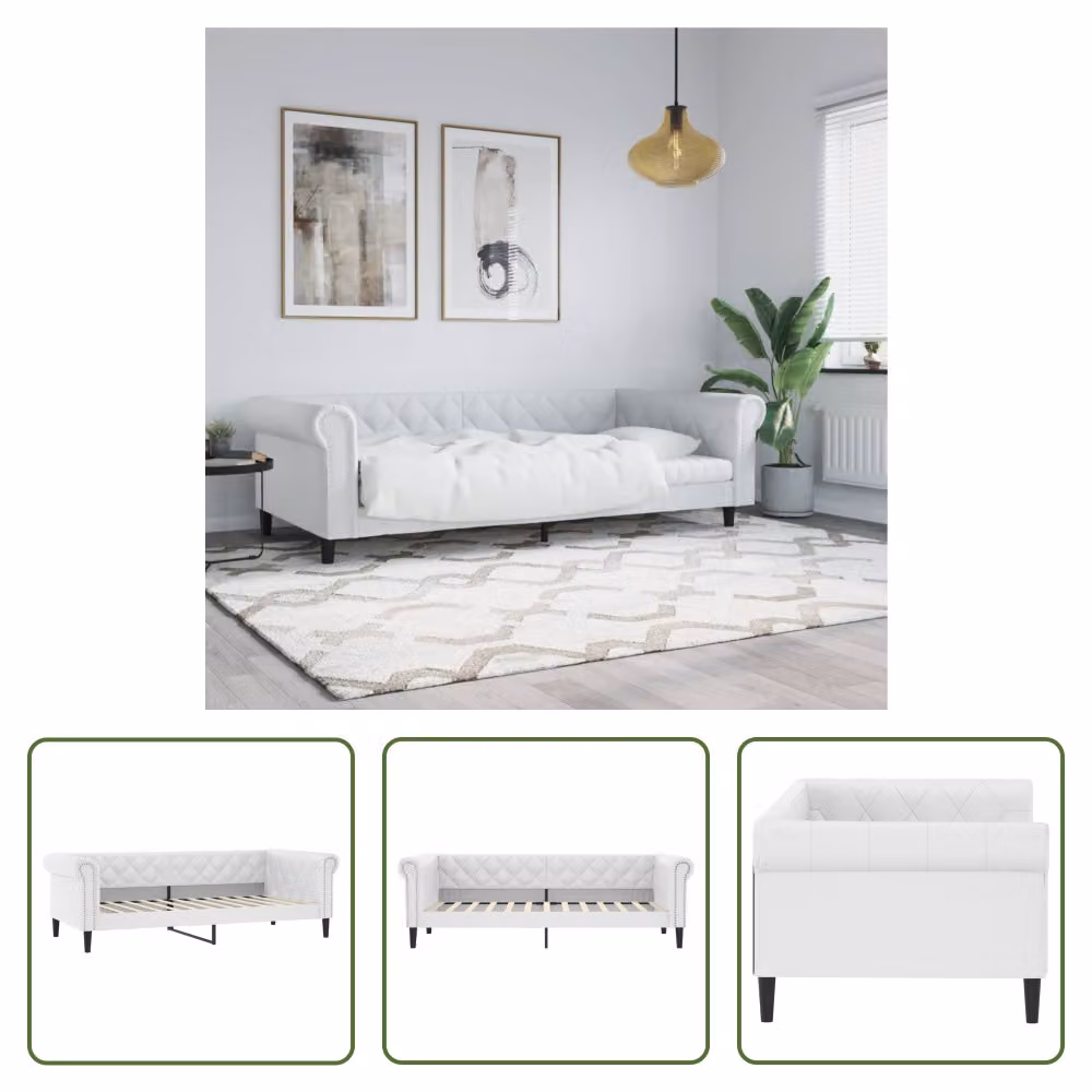 The Living Store Letto da giorno bianco 90x200 cm in ecopelle