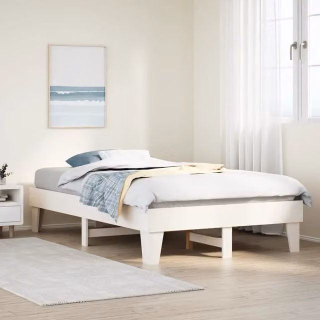 Letto senza Materasso-Struttura Letto Bianco 135x190 cm Legno Massello di Pino 677569