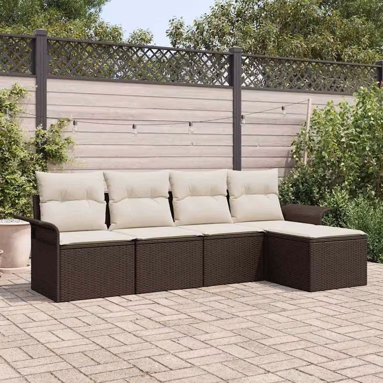 Maison Exclusive - Set Divano da Giardino con cuscino 5 pcs Marrone polyrattan