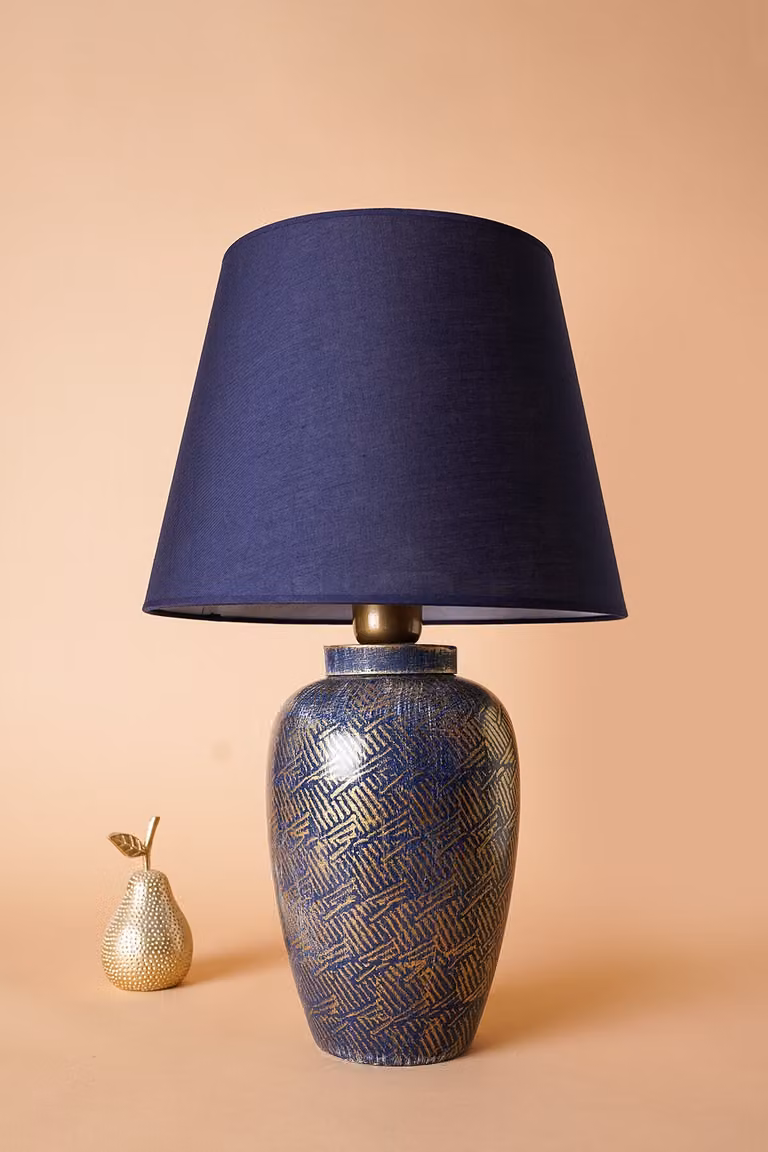 Opviq, lampada da tavolo di alta qualità, corpo in Vetroceramica nei colori blu e oro, 32 x 53 cm | Attacco E27, max. 40 W | Design elegante per interni moderni e tocchi di stile.