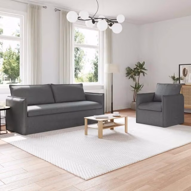 Set di 2 divani moderni vidaXL in tessuto grigio con struttura in metallo e coperture rimovibili – 1