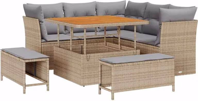 Set Divano da Giardino 8 pcs Beige polyrattan