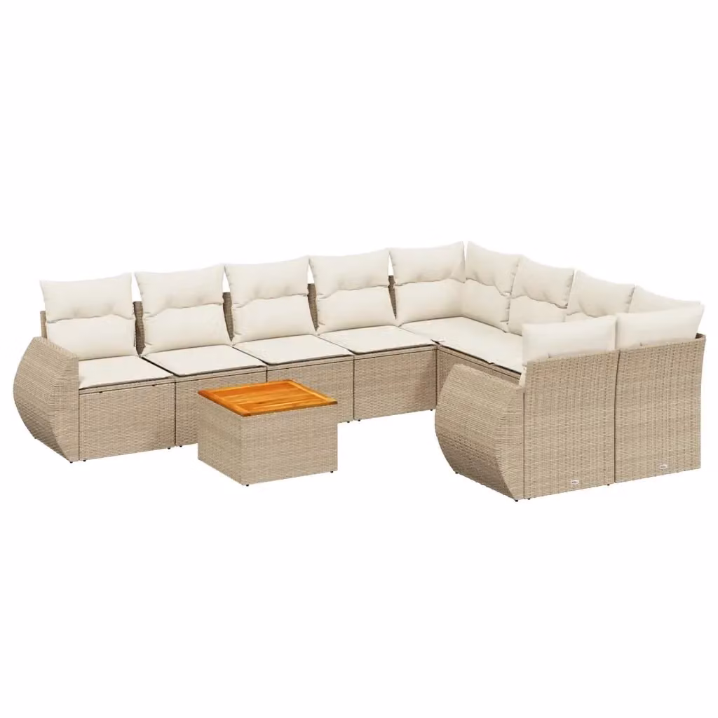 vidaXL Set Divano da Giardino 9 pz a forma di U in Polyrattan con Cuscini Beige e Tavolino da Esterno – 2