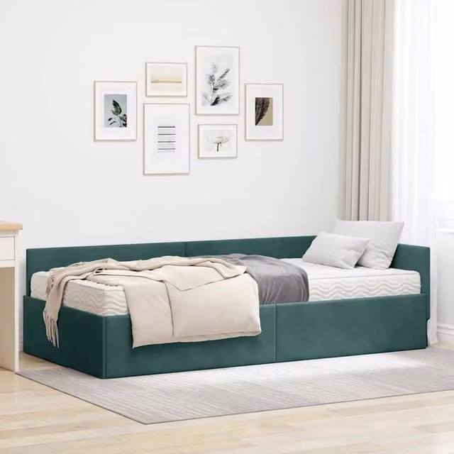 Struttura Letto Angolare con Materasso 2 pz-Giroletto con materasso Verde Velluto 129412